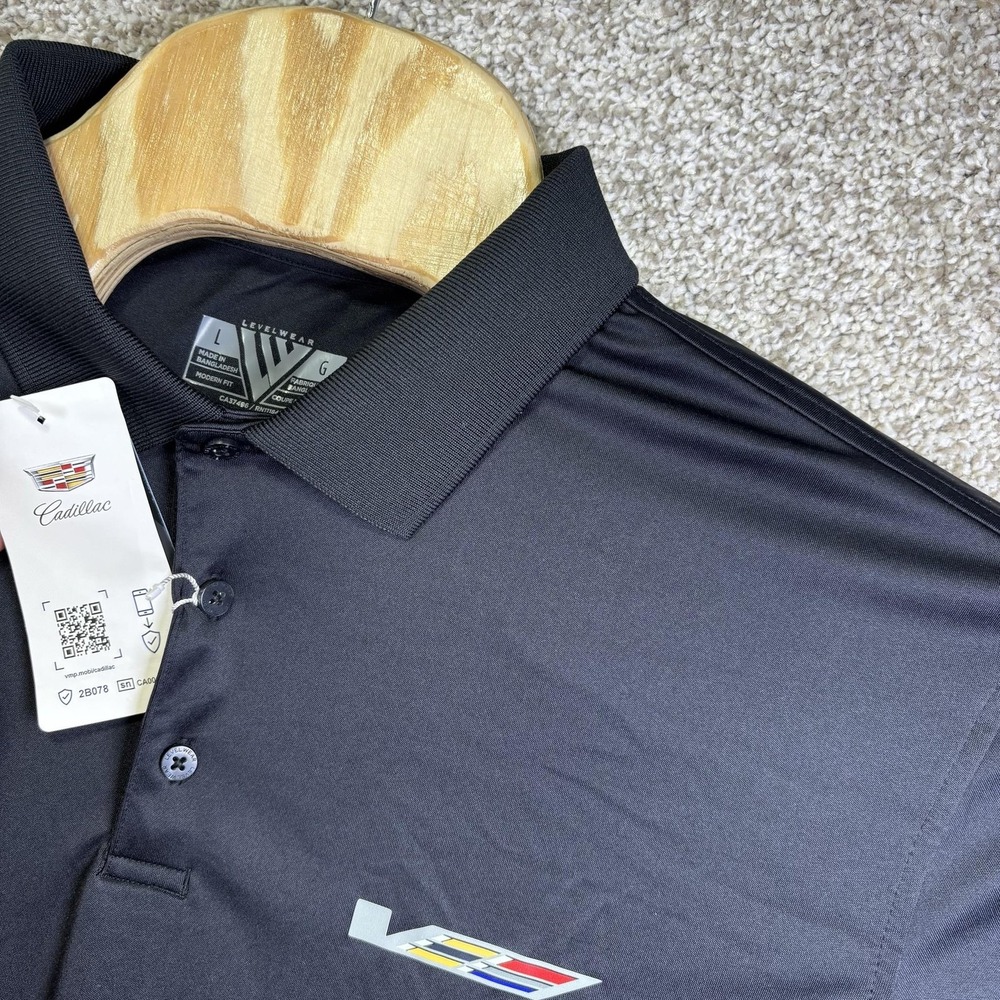 Levelwear Cadillac V-Series Polo Shirt Mens Large Black Dwayne Automotive